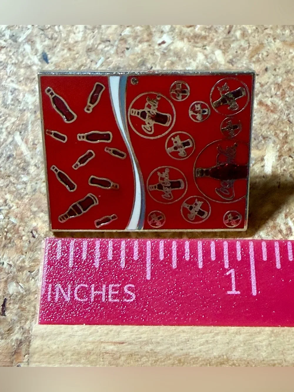 Vintage Coca-Cola Coke Red Silver Contour Bottles Enamel Lapel Pin